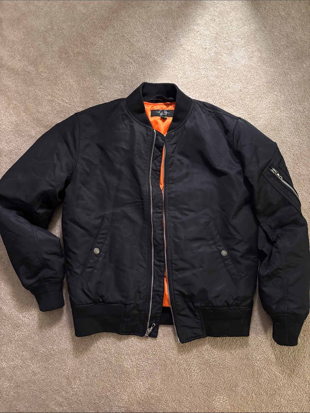 Rag & Bone Black Bomber Jacket with Orange Lining